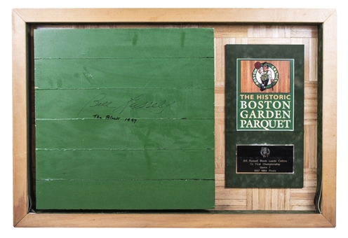 Bill Russell Signed Piece of Boston Parquet Floor 24"x24" Where Russell Blocked the Shot to Seal the Celtics First World Championship in 1957 (Boston Garden COA)